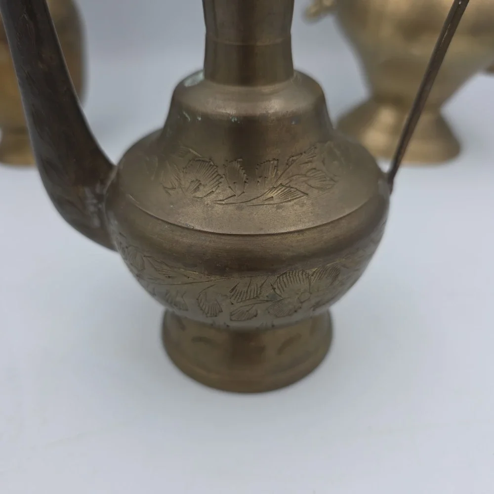 Vintage Ornate Solid Brass Etched Pitcher Made in India Lot Of 3